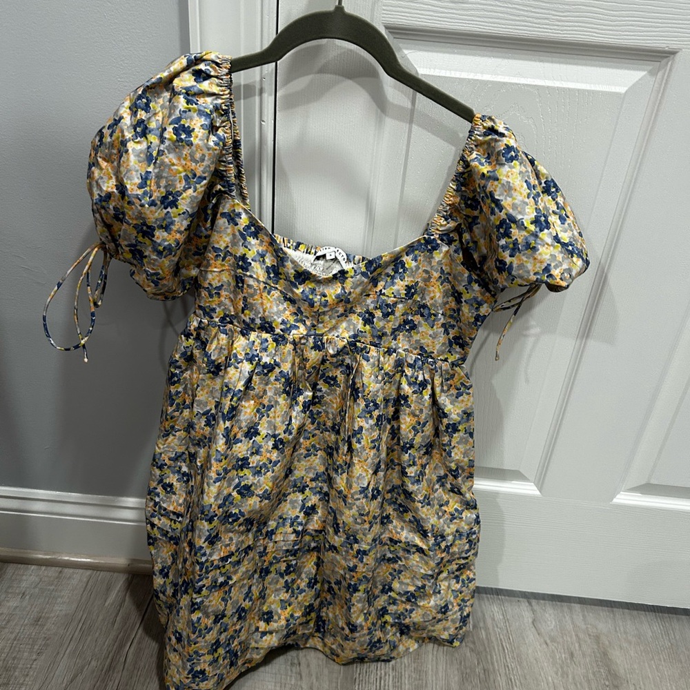 English Factory Blue and Yellow Floral Mini Dress